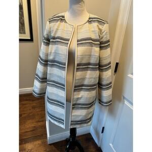Lafayette 148 New York Cream Gray Cotton Blend Duster Coat SZ 12 NWOT